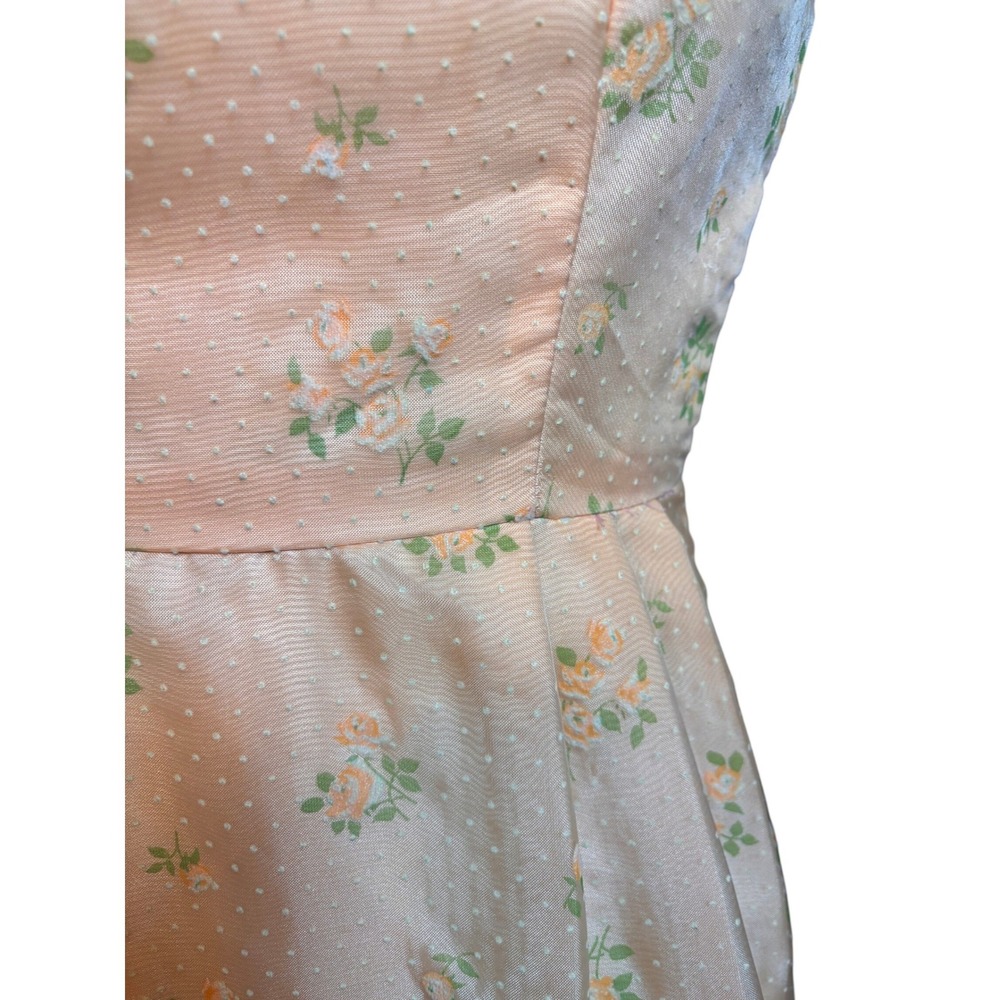 Maxi Dress Women Small Peach Floral Swiss Dot Pleated Spaghetti Strap Vintage - Picture 5 of 5